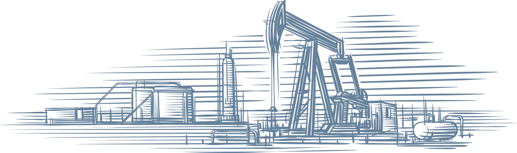 Illustration of a pump jack and well site.